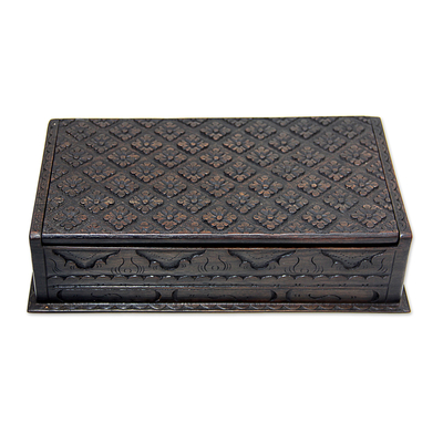 Wood decorative box, 'Kawung Skies' (large) - Hand Carved Decorative Box
