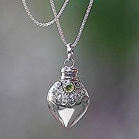 Peridot locket necklace, 'Precious Bali' - Sterling Silver and Peridot  Locket Necklace