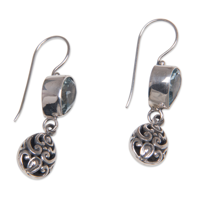 Blue topaz dangle earrings, 'Lotus Bud' - Hand Crafted Sterling Silver and Blue Topaz Earrings