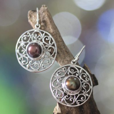 Pearl dangle earrings, 'Deepest Beauty' - Pearl dangle earrings