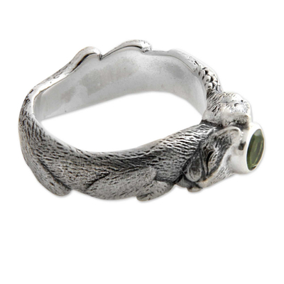 Men's peridot ring, 'Dreams of a Cat' - Men's Unique Sterling Silver and Peridot Ring