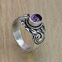 Amethyst-Ring, „Majestic Crest“ – Ring aus Sterlingsilber und Amethyst