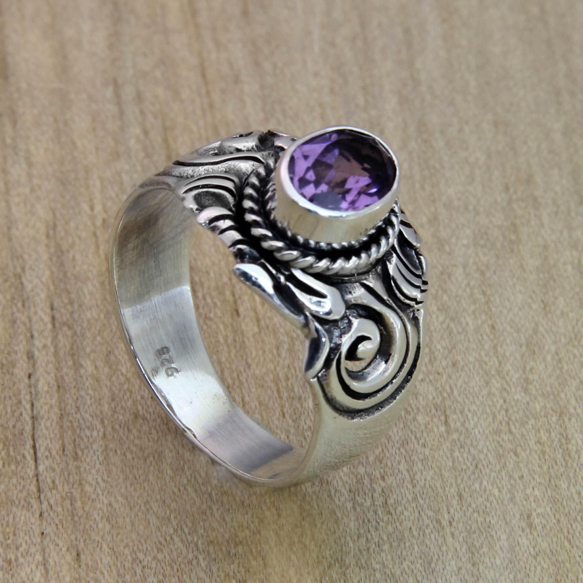 Online Solid Silver Ring With Amethyst Stone Buy Online