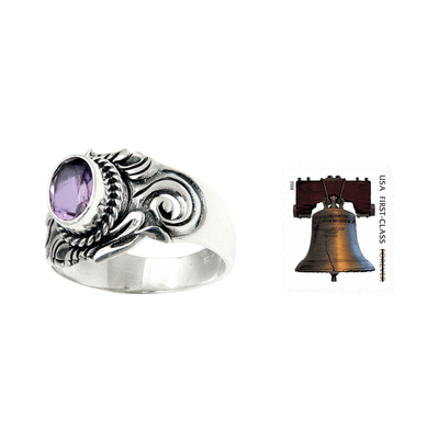Amethyst ring, 'Majestic Crest' - Sterling Silver and Amethyst Ring