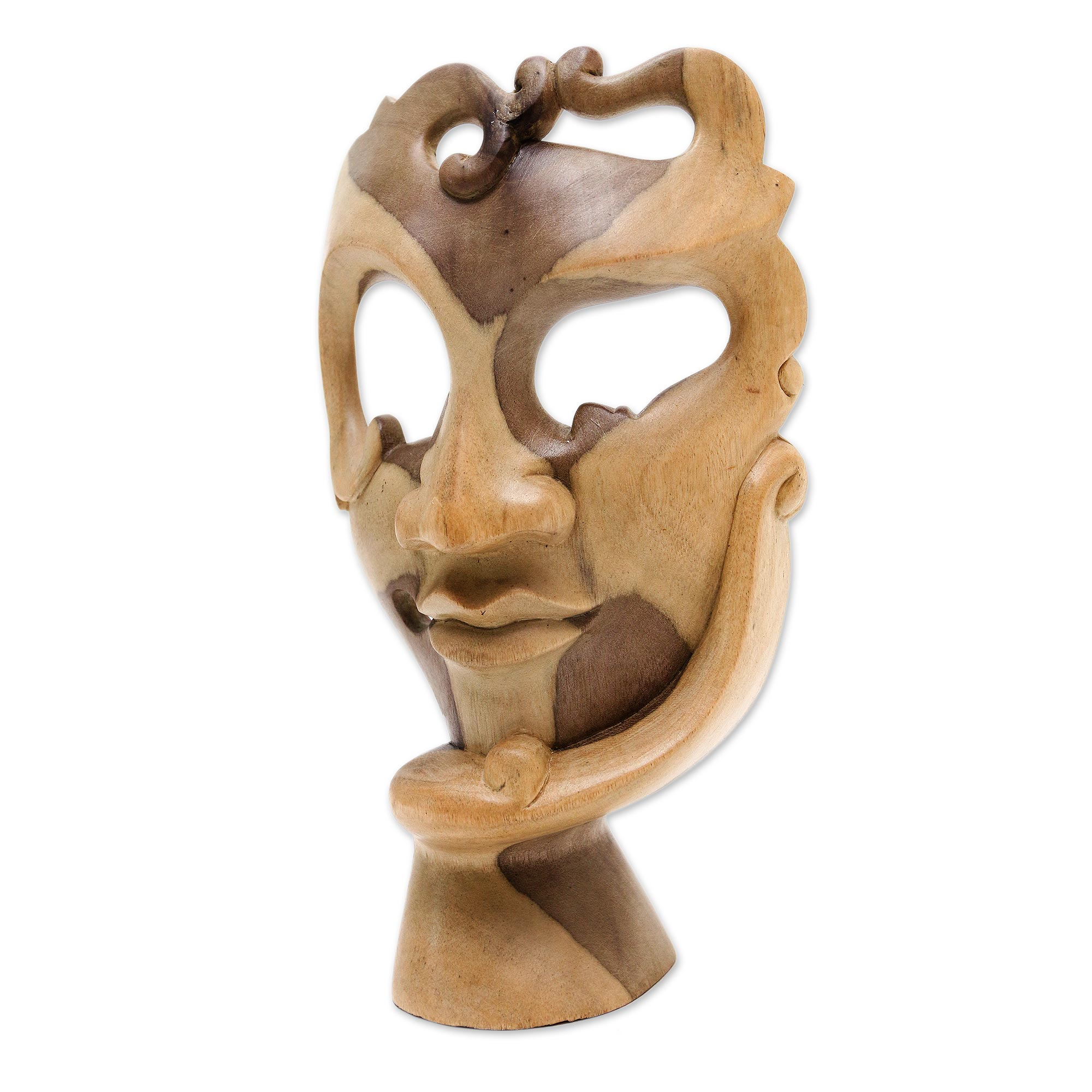 Hibiscus Wood Mask Hand Carved in Indonesia - Awaiting Him | NOVICA