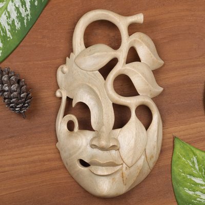 Wood mask, 'Surreal Beauty' - Hand Crafted Wood Mask