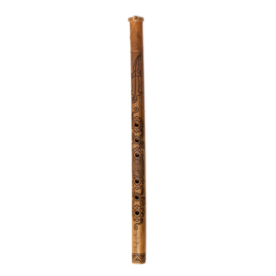 Bamboo flute, 'Garden Melody' - Carved Bamboo Flute Handmade in Bali Indonesia