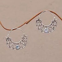 Blue topaz hoop earrings, 'Blue Jasmine'