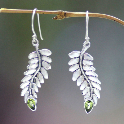 Peridot dangle earrings, 'Sweet Leaf' - Peridot dangle earrings