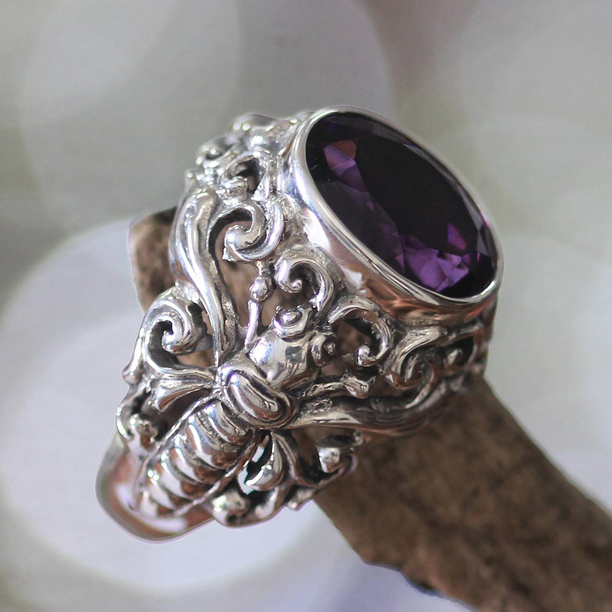 Details about   Artisan Sterling Silver 925 African Amethyst Solitaire Bali NOVICA Ring Size 7