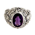 Men's amethyst ring, 'Balinese Butterfly' - Men's Handcrafted Sterling Silver and Amethyst Ring