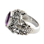 Men's amethyst ring, 'Balinese Butterfly' - Men's Handcrafted Sterling Silver and Amethyst Ring