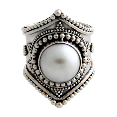 Pearl cocktail ring, 'Glowing Cloud' - Pearl cocktail ring