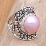 Pearl cocktail ring, 'Rose Bali' - Pearl cocktail ring