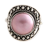Pearl cocktail ring, 'Rose Bali' - Pearl cocktail ring