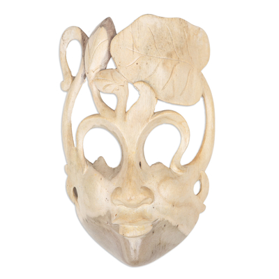 Wood mask, 'Lady of the Lotus' - Hibiscus Wood Mask