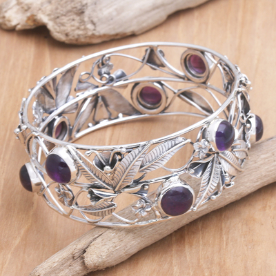 Unicef Market Indonesian Sterling Silver And Amethyst Bangle Bracelet Wisteria Boughs