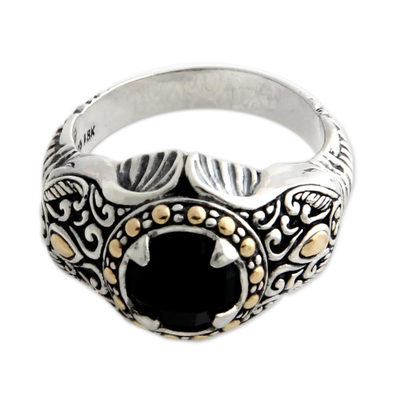 Men's onyx ring, 'Elephant Warrior' - Men's Handcrafted Sterling Silver and Onyx Ring