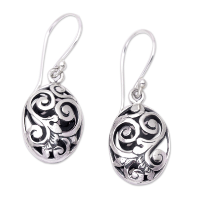 Sterling silver dangle earrings, 'Petite Karangasem Castle' - Hand Crafted Sterling Silver Dangle Earrings