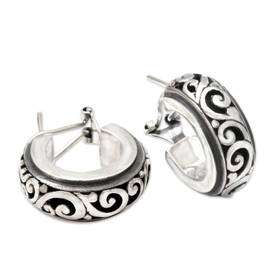 Sterling silver half-hoop earrings, 'Karangasem Castle' - Petite Sterling Silver Half Hoop Earrings from Bali