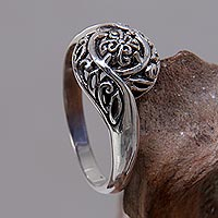 Sterling silver flower ring, 'Rainforest Bloom'
