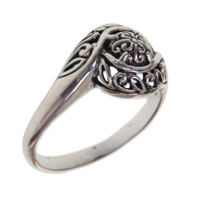 Sterling silver flower ring, 'Rainforest Bloom' - Unique Sterling Silver Band Ring