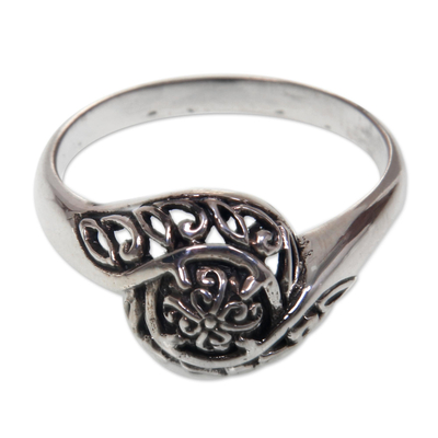 Sterling silver flower ring, 'Rainforest Bloom' - Unique Sterling Silver Band Ring