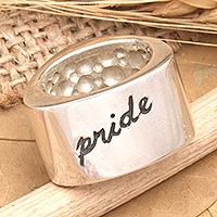 Sterling silver band ring, 'Truth, Grace, Pride' - Sterling silver band ring