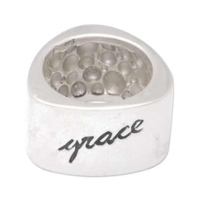 Sterling silver band ring, 'Truth, Grace, Pride' - Sterling silver band ring