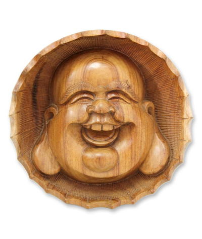 Hand Carved Wood Sculpture - Laughing Buddha | NOVICA