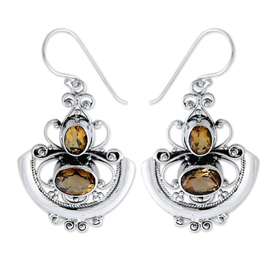 Citrine dangle earrings, 'Balinese Goddess' - Fair Trade Sterling Silver and Citrine Dangle Earrings