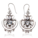 Blue topaz dangle earrings, 'Balinese Goddess' - Handcrafted Blue Topaz and Silver Dangle Earrings