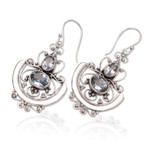 Blue topaz dangle earrings, 'Balinese Goddess' - Handcrafted Blue Topaz and Silver Dangle Earrings