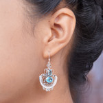 Blue topaz dangle earrings, 'Balinese Goddess' - Handcrafted Blue Topaz and Silver Dangle Earrings