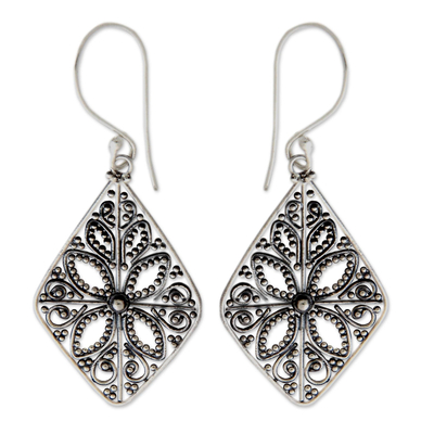 Sterling silver dangle earrings, 'Four Petals' - Floral Sterling Silver Dangle Earrings