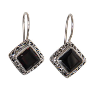 Garnet drop earrings, 'Ubud Goddess' - Sterling Silver and Garnet Drop Earrings