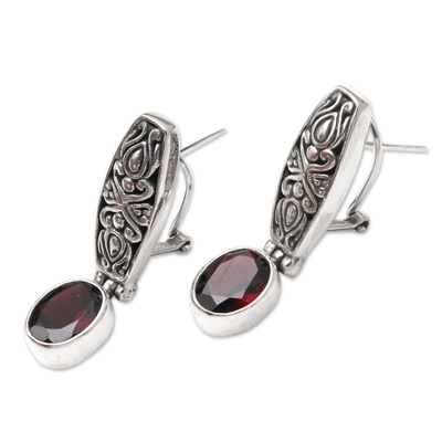 Garnet drop earrings, 'Pura Dalem' - Garnet and Silver Drop Earrings