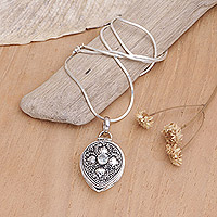 Blue topaz heart locket necklace, 'Sparkling Love' - Silver Floral Locket Necklace with Topaz