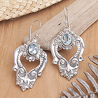 Blue topaz heart earrings, 'Bali Regal'