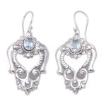 Blue topaz heart earrings, 'Bali Regal' - Blue Topaz and Sterling Silver Dangle Earrings