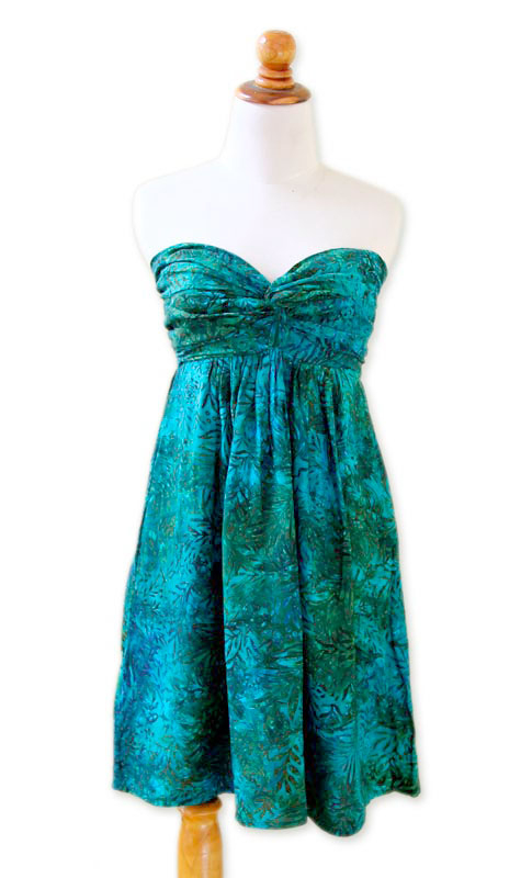 UNICEF Market | Unique Batik Patterned Strapless Dress - Java Emerald