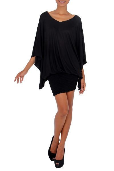 Jersey tunic, 'Midnight Butterfly' - Women's Jersey Knit Tunic Top