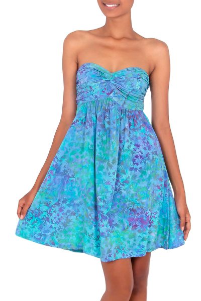 Batik dress, 'Java Twilight' - Batik Patterned Empire Waist Dress