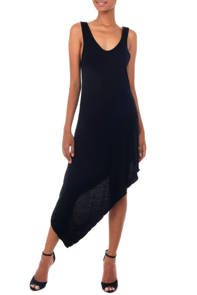 Jersey dress, 'Bold Black' - Jersey Knit Asymmetrical Dress