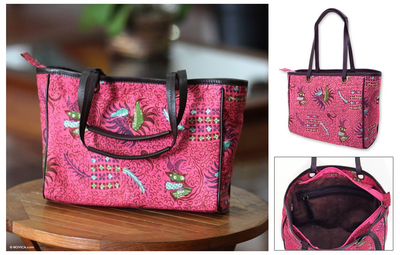 Baumwoll-Batik-Einkaufstasche, „Indramayu Rose“ – Baumwoll-Batik-Einkaufstasche