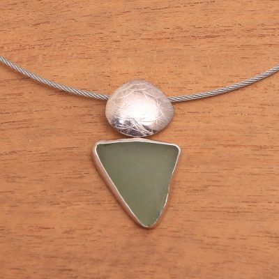 Sterling silver choker, 'Ocean Gift' - Hand Crafted Modern Sea Glass Necklace