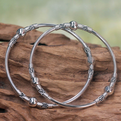Sterling silver bangle bracelets, 'Ubud Moons' (pair) - Sterling Silver Bangle Bracelets from Indonesia (Pair)