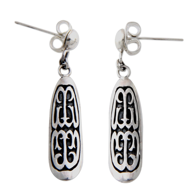 Sterling silver dangle earrings, 'Papua Scute' - Hand Made Sterling Silver Dangle Earrings
