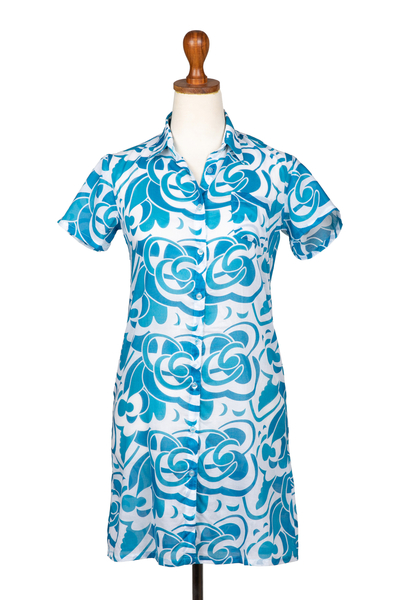 Camisa larga de algodón - Camisa larga / mini vestido estampado de algodón batik único