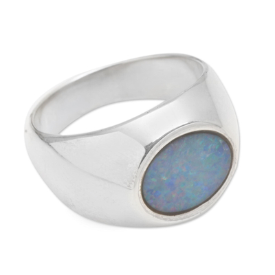 Opal domed ring, 'Infinite Bali' - Sterling Silver and Opal Domed Ring